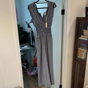 Max Studio Black and Cream Floral Jumpsuit